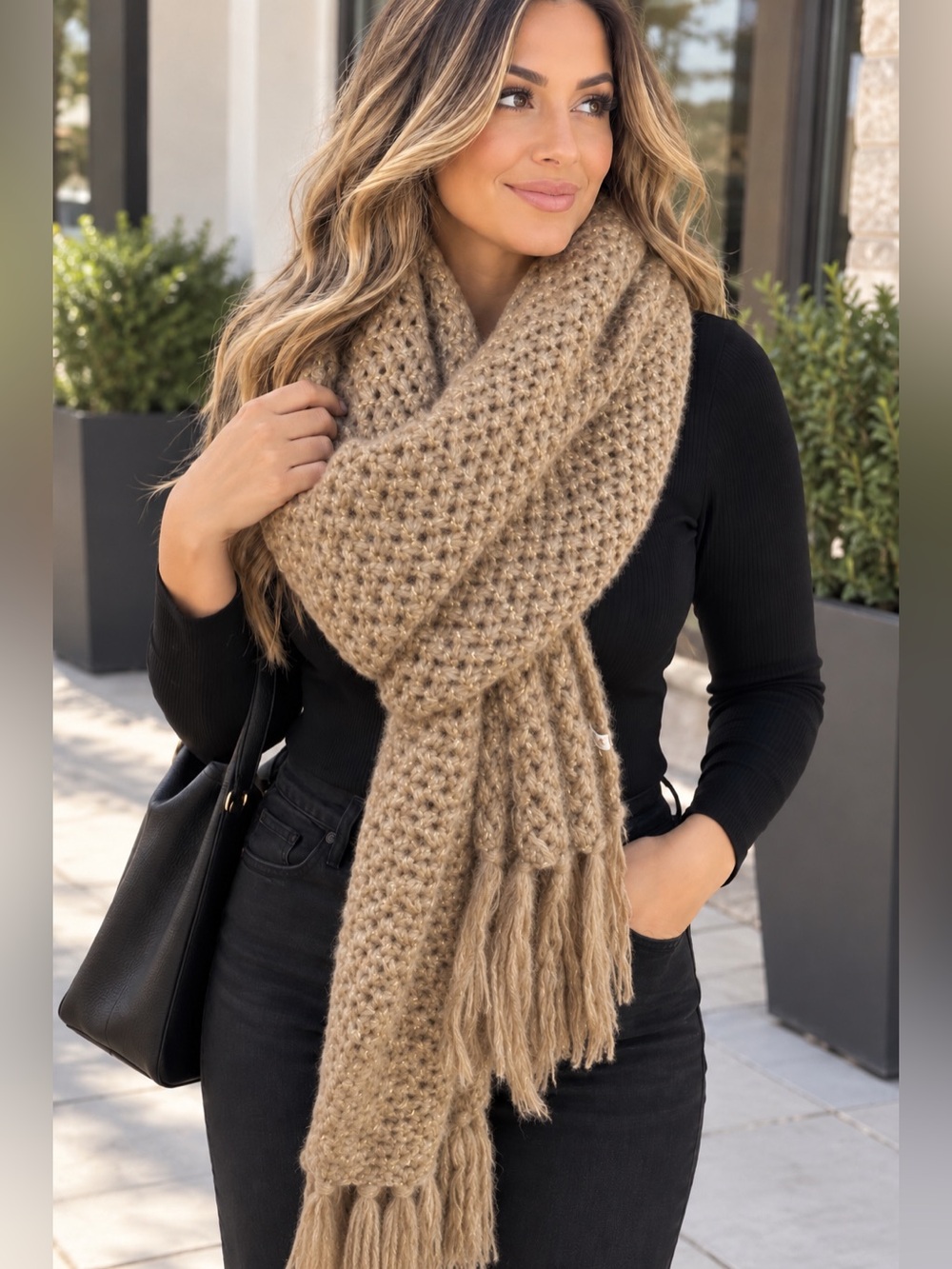 Molly Bracken gold Metallic Knit Scarf